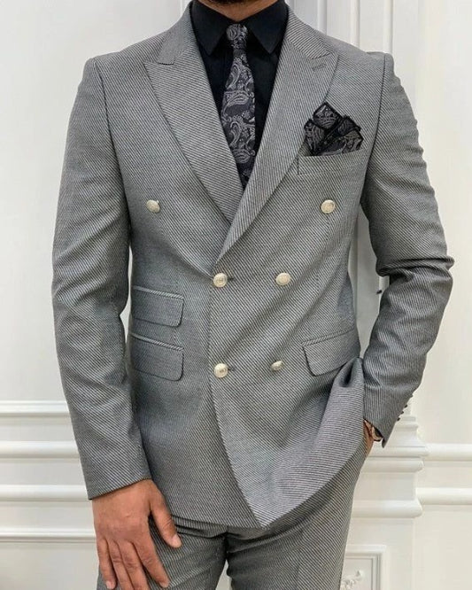 Avery Dark Gray Double Breasted Best Fitting Close Fitting Prom Men Suits