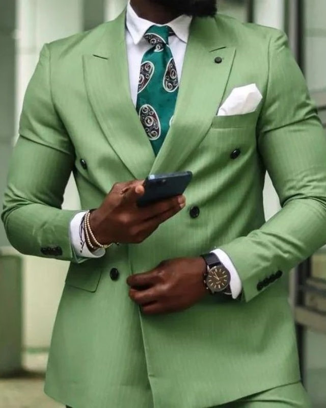 Baker Green Double Breasted Peaked Lapel Slim Fit Prom Suits For Men