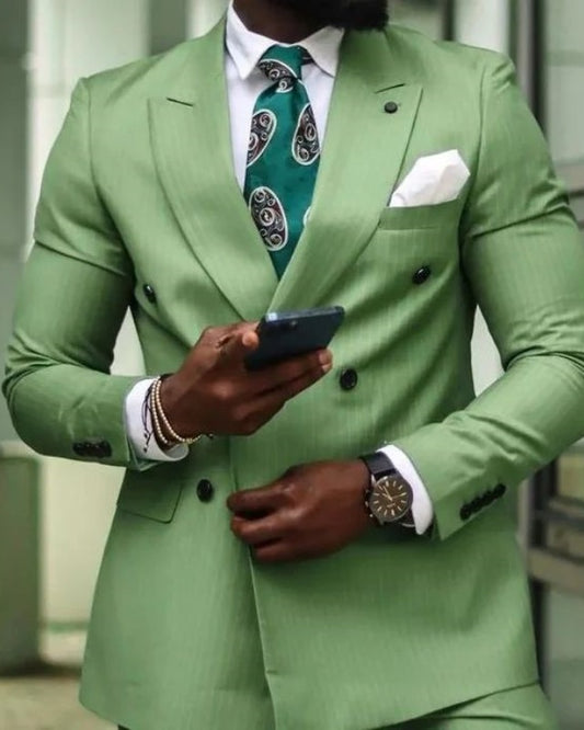 Baker Green Double Breasted Peaked Lapel Slim Fit Prom Suits For Men