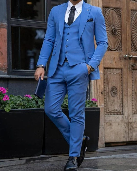 Arlen Blue Three Pieces Peaked Lap Slim Fit Prom Men Suits