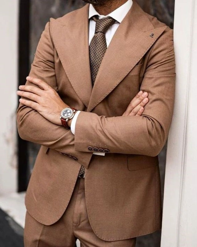 Archer Modern Caramel Peaked Lapel Best Fitting Prom Men Suits