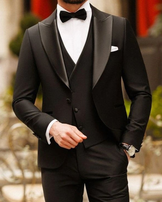 Bart Black Three Pieces Peaked Lapel Slim Fit Business Men Suits