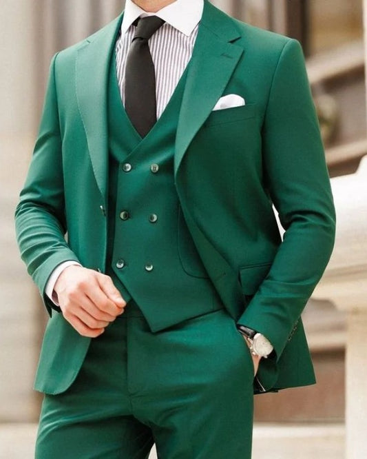 Fashion Green Three Pieces Notched Lapel Close Fitting Prom Men Suits