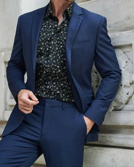 Booth Dark Navy Notched Lapel Close Fitting Prom Men Suits