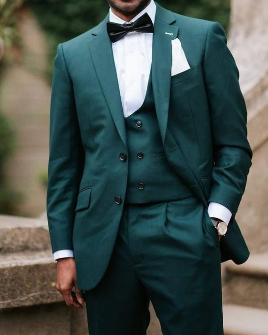 Bevis Dark Green Three Pieces Notched Lapel Slim Fit Prom Men Suits