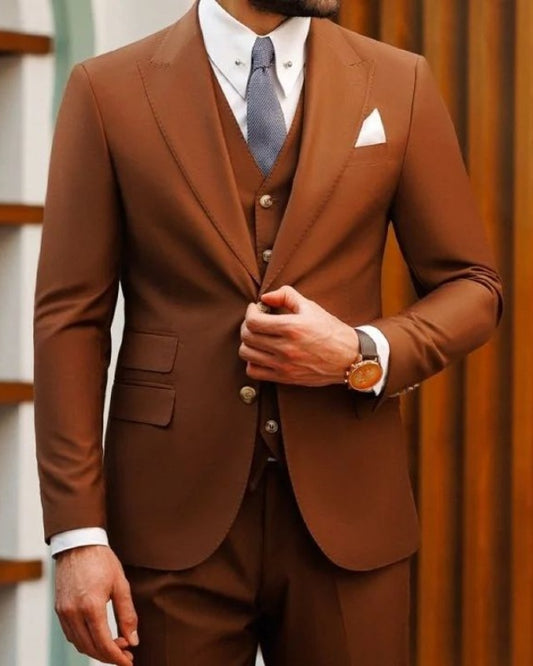 Bert Camel Three Pieces Peaked Lapel Best Fitting Prom Men Suits