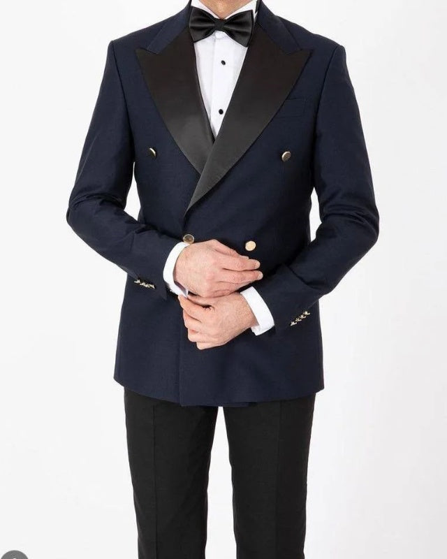 Boyd Dark Navy Peaked Double Breasted Lapel Prom Men Suits