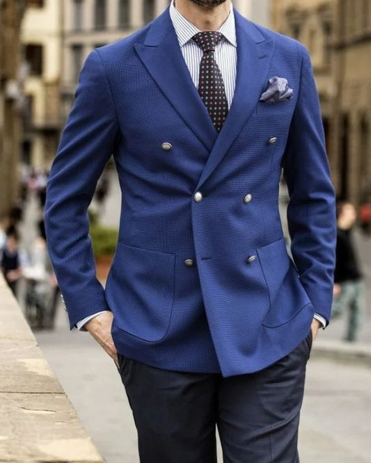 Caden Dark Blue Double Breasted Best Fitting Prom Men Suits