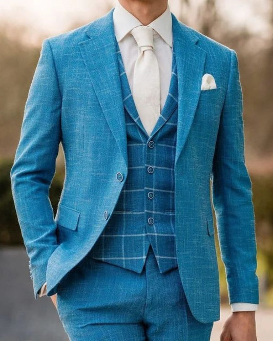 Byron Blue Three Pieces Notched Lapel Slim Fit Prom Suits For Men
