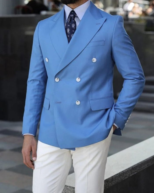 Chad Blue Double Breasted Peaked Lapel Prom Suits For Men