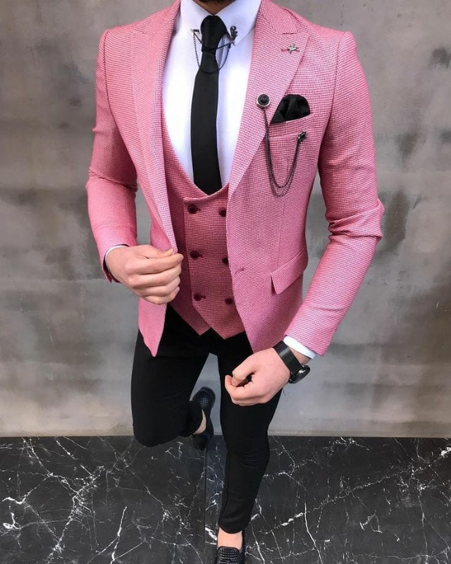 Blithe Pink Three Pieces Peaked Lapel Slim Fit Prom Men Suits