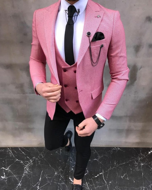 Blithe Pink Three Pieces Peaked Lapel Slim Fit Prom Men Suits
