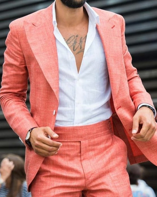 Stylish Coral Peaked Lapel Best Fitting Prom Suits For Men
