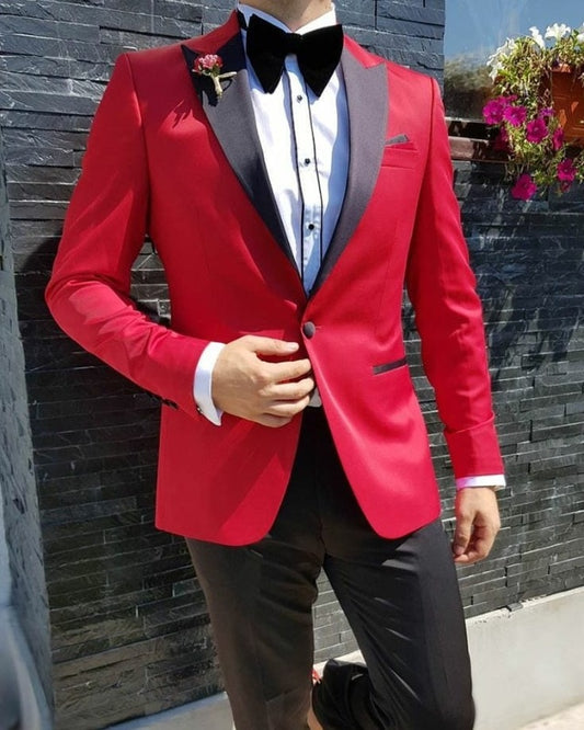 Craig Newest Red Peaked Lapel Close Fitting Prom Men Suits