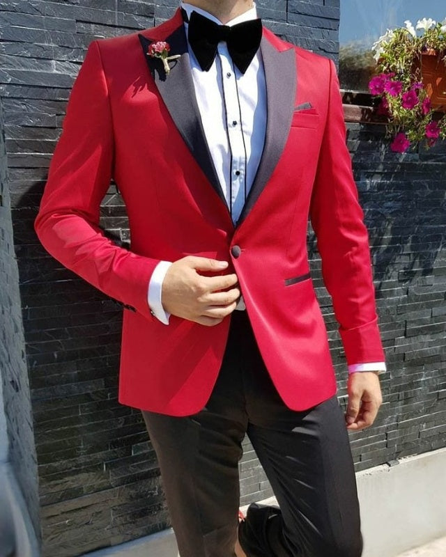 Craig Newest Red Peaked Lapel Close Fitting Prom Men Suits