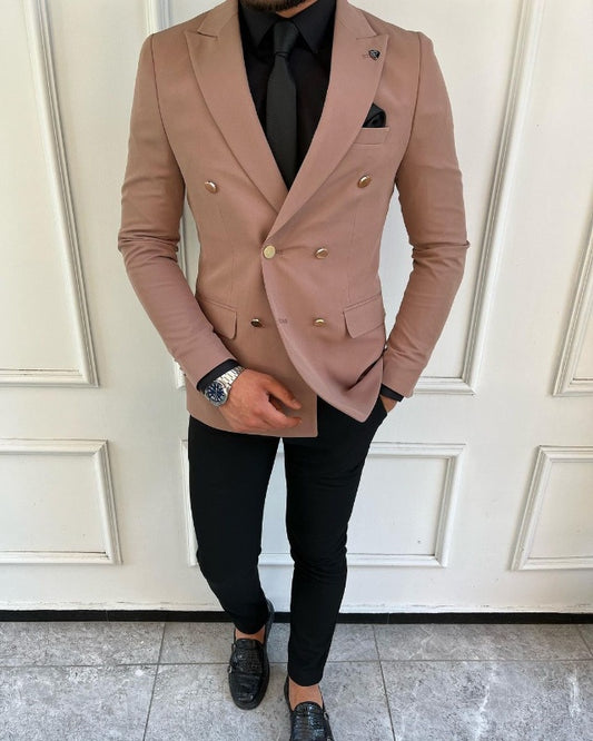 Claude Brown Double Breasted Peaked Lapel Prom Men Suits