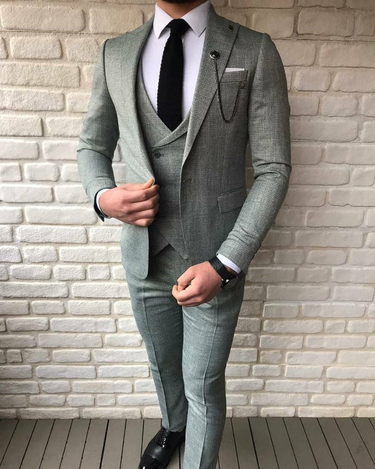 Chic Sage Three Pieces Peaked Lapel Slim Fit Prom Men Suits