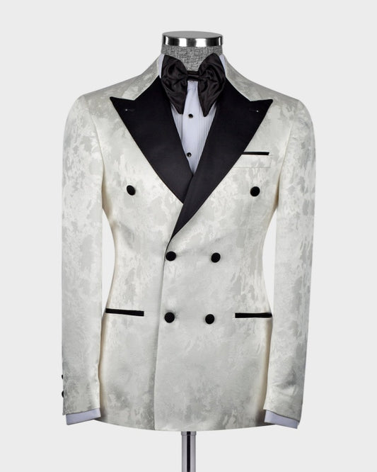 Trendy White Jacquard Double Breasted Peaked Lapel Prom Men Suits