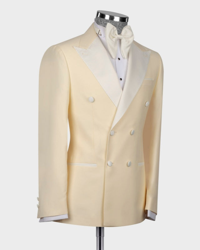 Beige Double Breasted Slim Fit Peaked Lapel Prom Suits