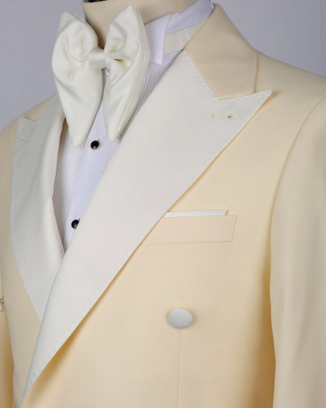 Beige Double Breasted Slim Fit Peaked Lapel Prom Suits