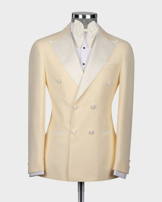 Beige Double Breasted Slim Fit Peaked Lapel Prom Suits