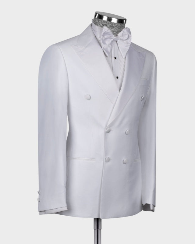 Newest White Double Breasted Peaked Lapel Prom Suits