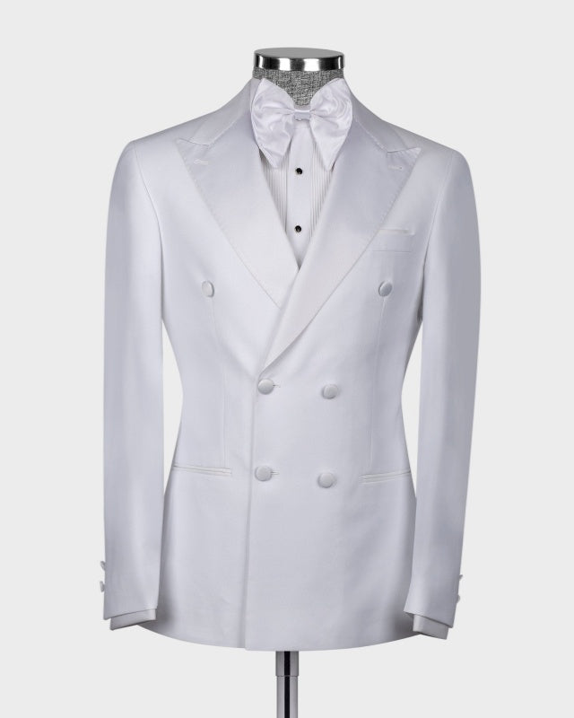 Newest White Double Breasted Peaked Lapel Prom Suits