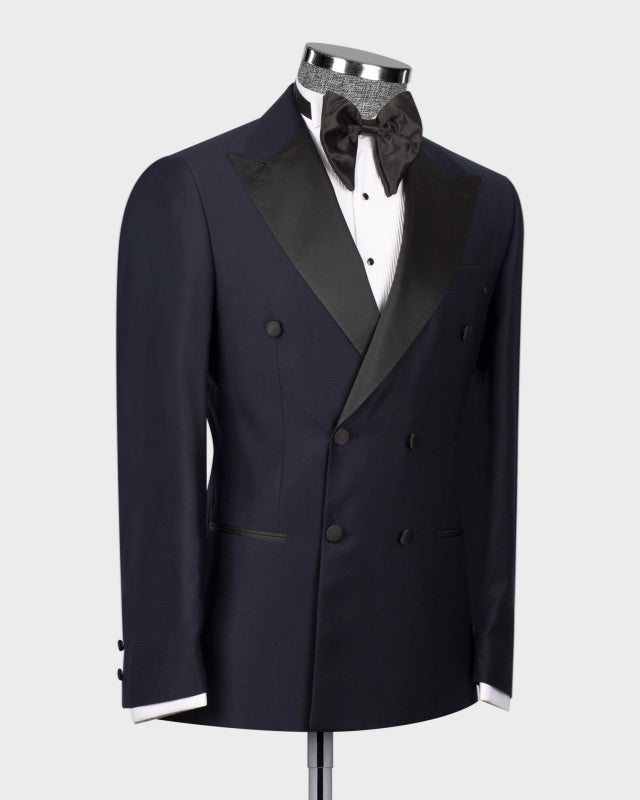 Chic Dark Navy Double Breasted Close Fitting Prom Suits