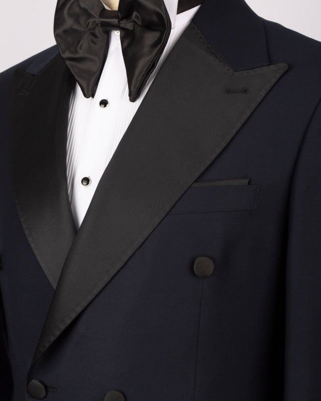 Chic Dark Navy Double Breasted Close Fitting Prom Suits