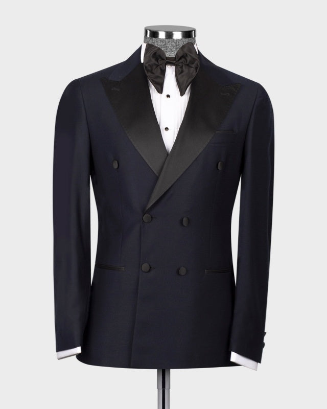 Chic Dark Navy Double Breasted Close Fitting Prom Suits