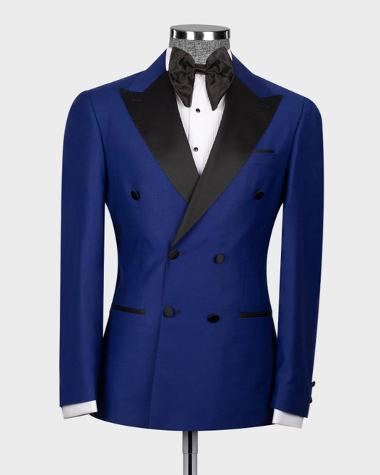 Royal Blue Double Breasted Peaked Lapel Close Fitting Prom Suits
