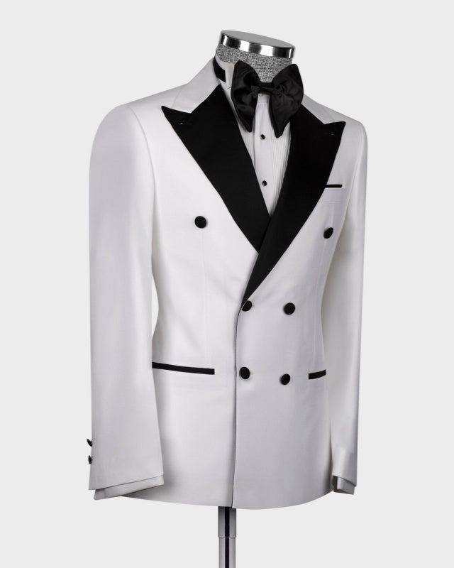 White Double Breasted Fashion Prom Suits With Black Lapel