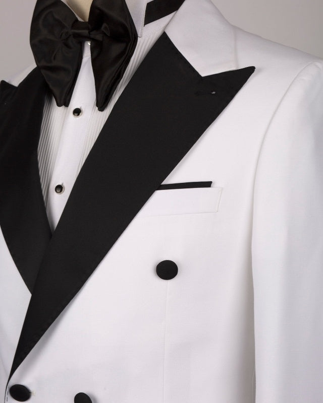 White Double Breasted Fashion Prom Suits With Black Lapel