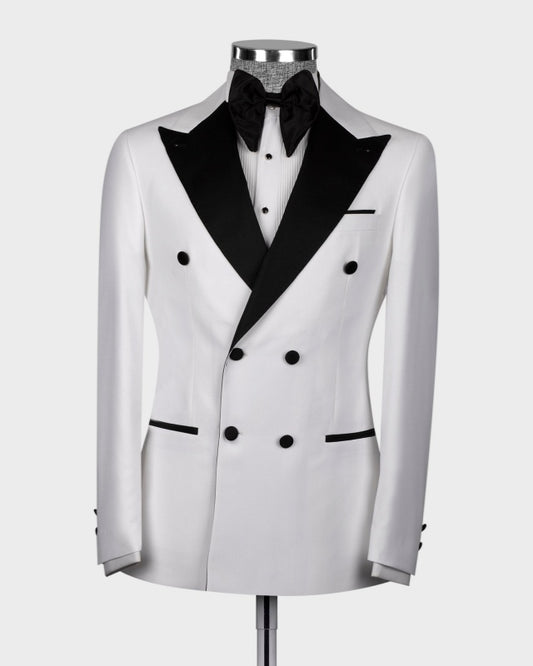 White Double Breasted Fashion Prom Suits With Black Lapel