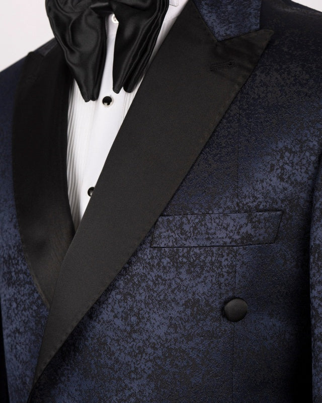 Close Fitting Dark Navy Jacquard Double Breasted Prom Suits