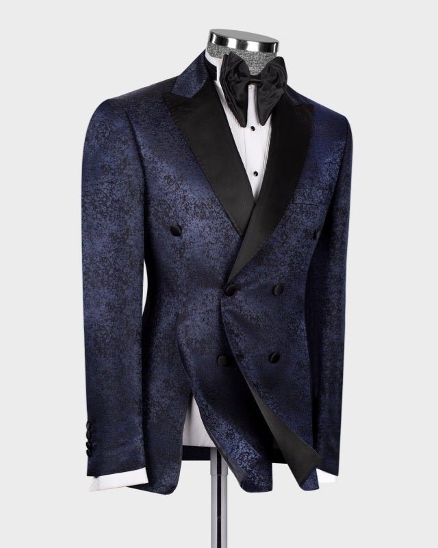 Close Fitting Dark Navy Jacquard Double Breasted Prom Suits