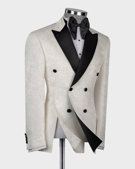 Fashion White Jacquard Double Breasted Prom Suits For Men