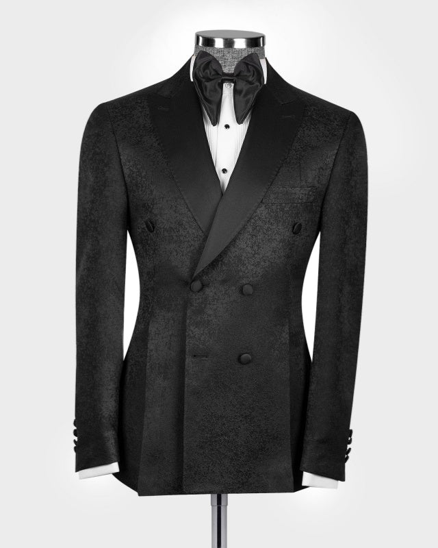 Classic Black Jacquard Double Breasted Prom Suits For Men