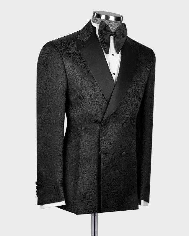 Classic Black Jacquard Double Breasted Prom Suits For Men