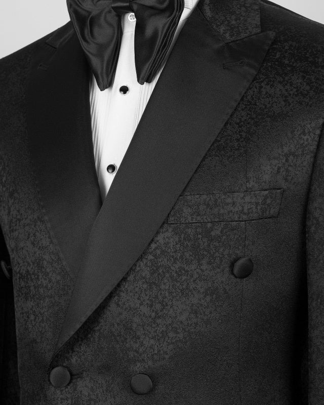 Classic Black Jacquard Double Breasted Prom Suits For Men