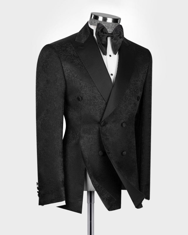 Classic Black Jacquard Double Breasted Prom Suits For Men