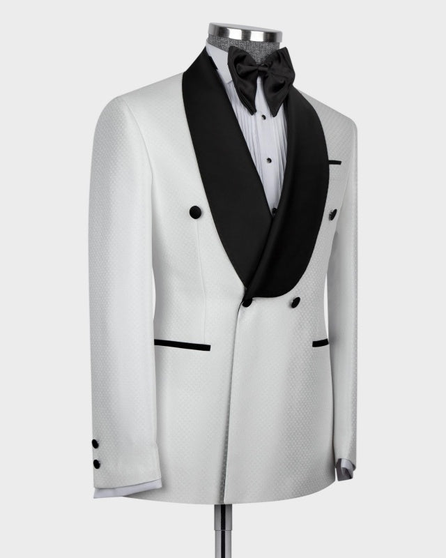 Fashion White Plaid Double Breasted Wedding Suits For Men