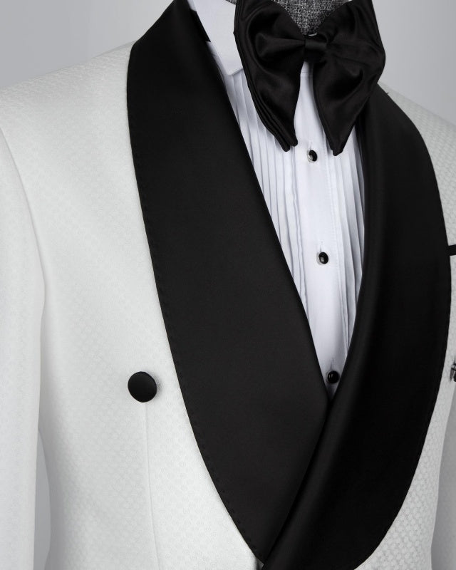 Fashion White Plaid Double Breasted Wedding Suits For Men