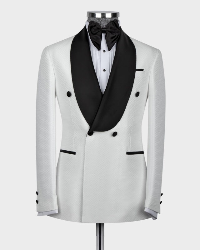 Fashion White Plaid Double Breasted Wedding Suits For Men