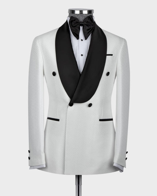 Fashion White Plaid Double Breasted Wedding Suits For Men