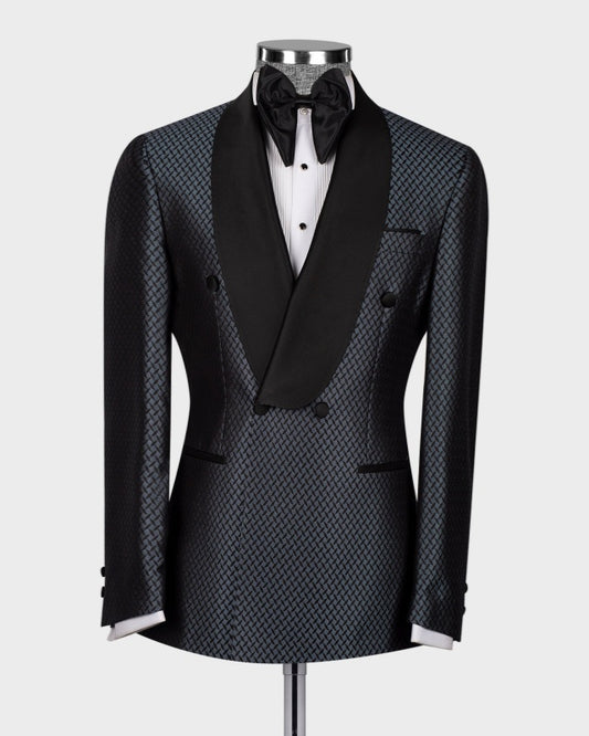 Chic Dark Gray Plaid Double Breasted Wedding Suits For Men