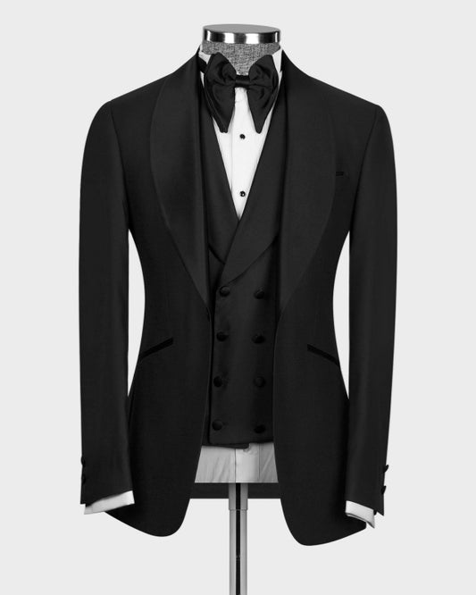 Modern Black 3 Pieces Shawl Lapel Wedding Suits With Waistcoat