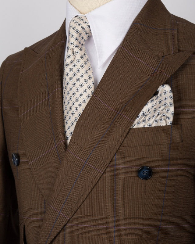 Modern Chocolate Plaid Double Breasted Business Suits