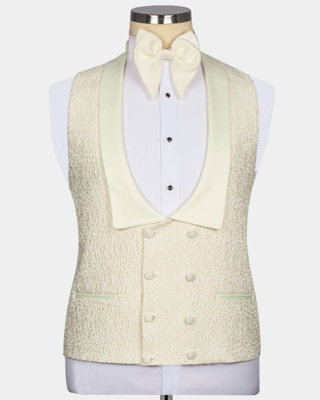 Chic Off-white Jacquard 3 Pieces Shawl Lapel Wedding Suits