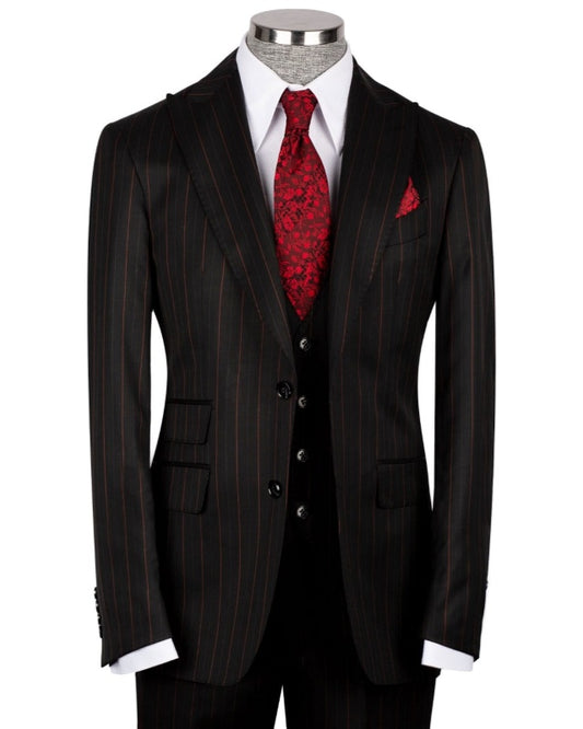 Formal Dark Gray Pinstriped 3 Pieces Men's Business Suits